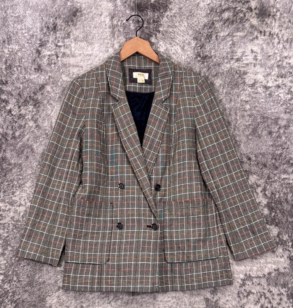 Maeve Lilith Blazer 8P Womens Anthropologie Plaid Oversized Double Breasted